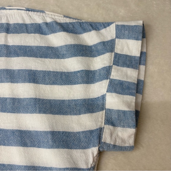 Zara Blue White Striped Linen Blend Short Sleeve Boxy Crop Top Womens Size L - Picture 4 of 9